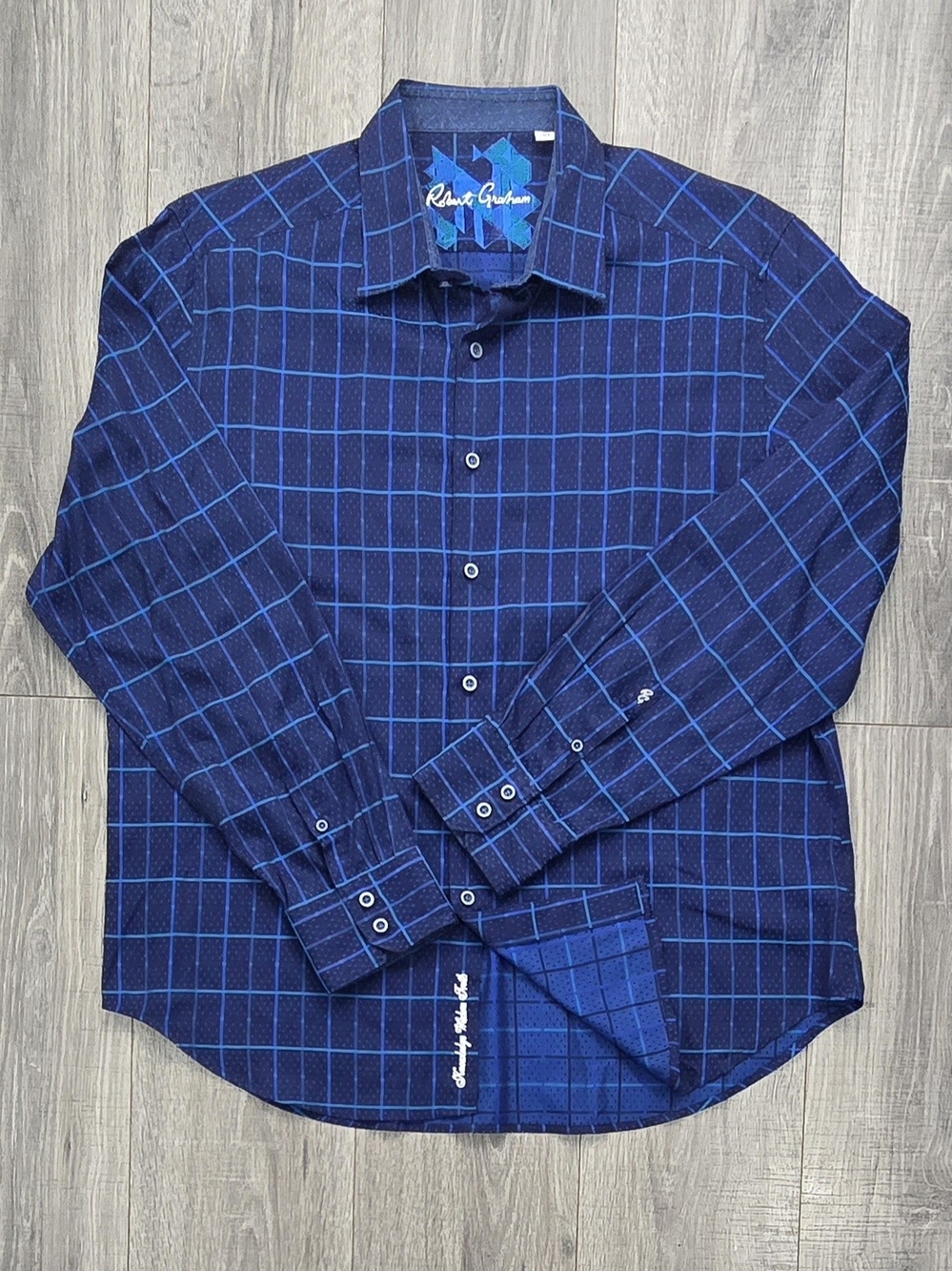 Robert Graham Men's 2XL Classic Fit Blue Plaid Long Sleeve Button Up Shirt 100%